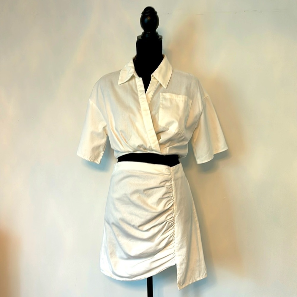 Summer Hamptons white two piece collared shirt and skirt outfit